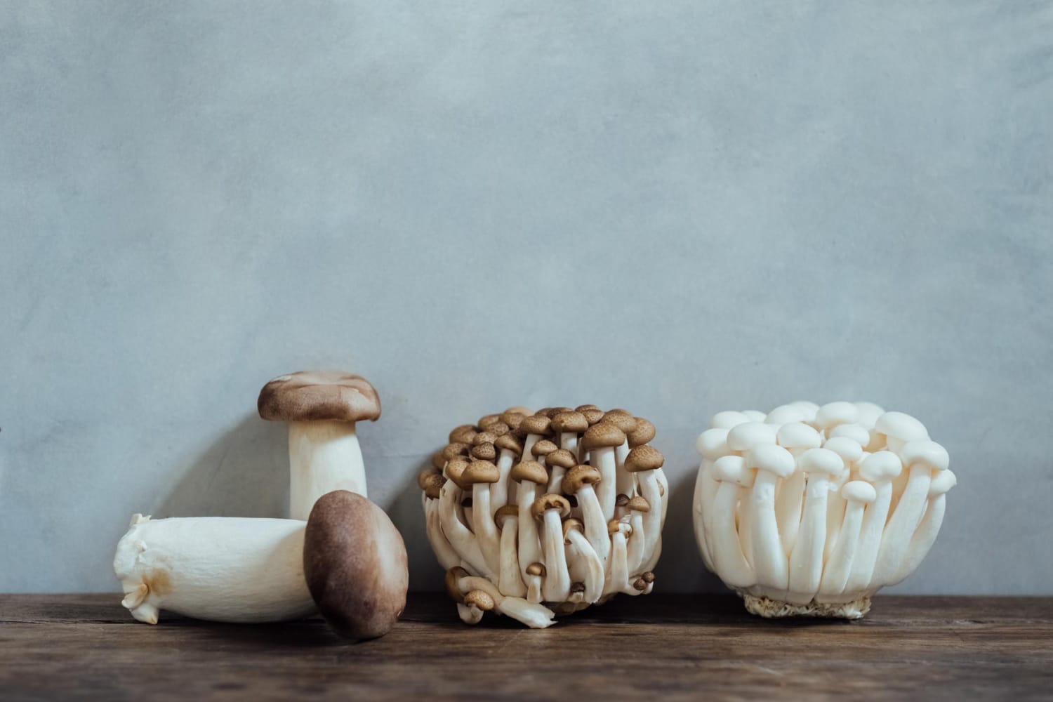 various edible asian mushrooms set vegetables dark photo natural light